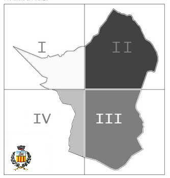 Mappa quadranti - in senso orario, dall'angolo in alto a sinistra: quadrante 1, quadrante 2, quadrante 3 e quadrante 4