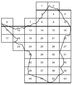 Mappa quadranti - in senso orario, a partire dall'alto a sinistra fino in basso a destra, dal quadrante 1 al quadrante 43