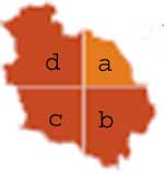 Immagine sovrastante: carta del territorio di Volterra suddivisa in quattro quadranti